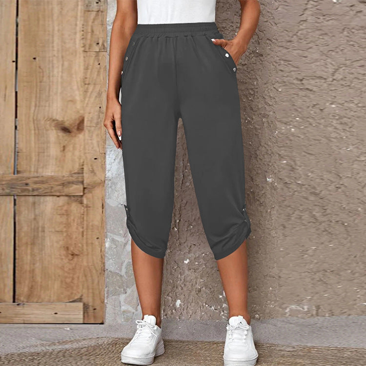 Damen nan lässige dreiviertellange Hose mit elastischem Bund, Eingrifftaschen und krempelbarem Saum Echo Archiv