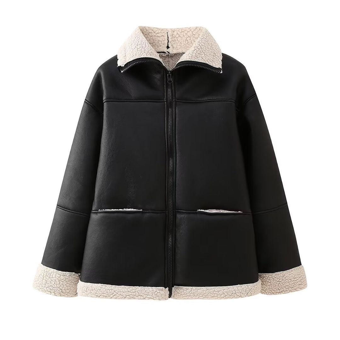 Damen nan oversized Aviator‑Blouson aus veganem Lederimitat mit Teddyfutter und verdecktem Reißverschluss Echo Archiv