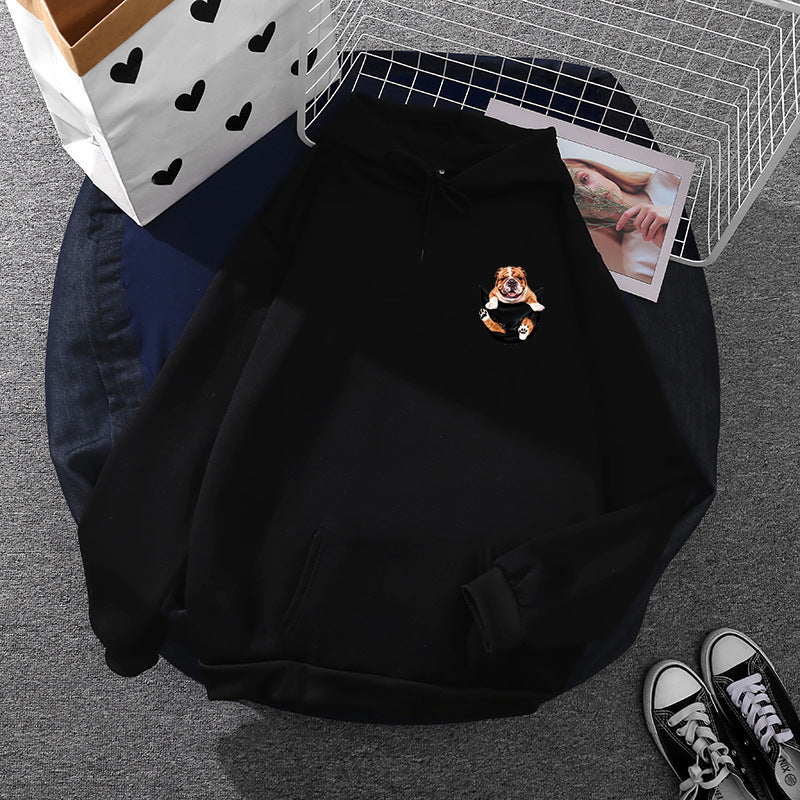 Unisex Kapuzenpullover mit Bulldoggen-Taschenpatch, oversized Schnitt und angerauter Fleece-Innenseite – Auréline