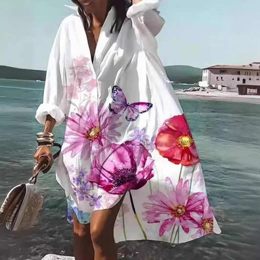 Damen nan luftiges Strandkleid Kaftan mit tropischem Blattprint und weitem Schnitt Echo Archiv