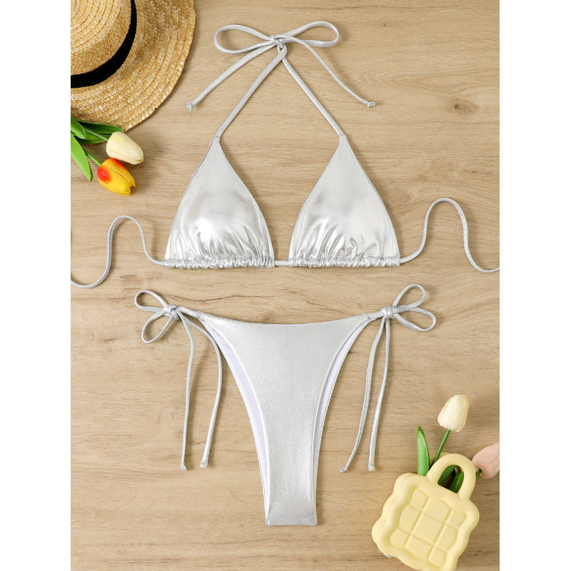 Damen Glänzender Triangel-Bikini mit verstellbaren Trägern Echo Archiv