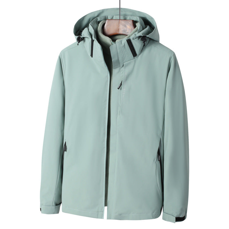 Herren Softshell Outdoorjacke mit wasserdichter Membran, abnehmbarer Kapuze und verdecktem Reißverschluss Echoarchiv