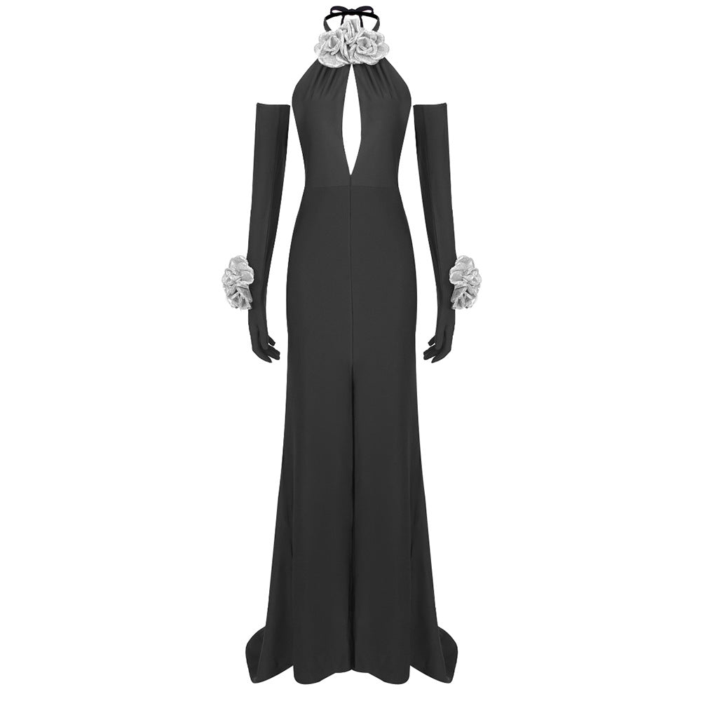 Damen Elegantes Jumpsuit mit floralen Akzenten und tiefem V-Ausschnitt Echo Archiv