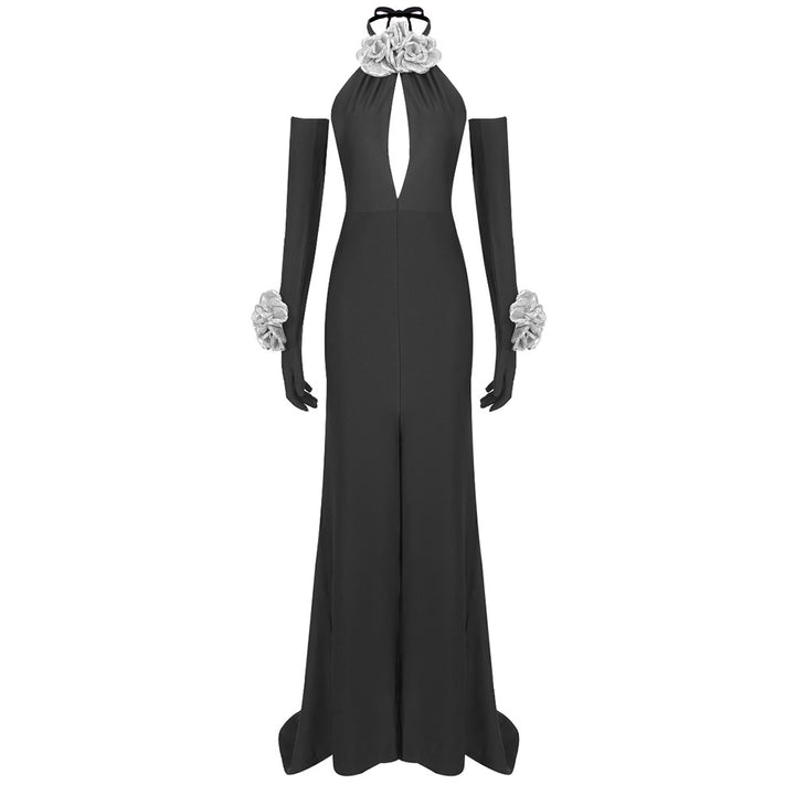 Damen Elegantes Jumpsuit mit floralen Akzenten und tiefem V-Ausschnitt Echo Archiv