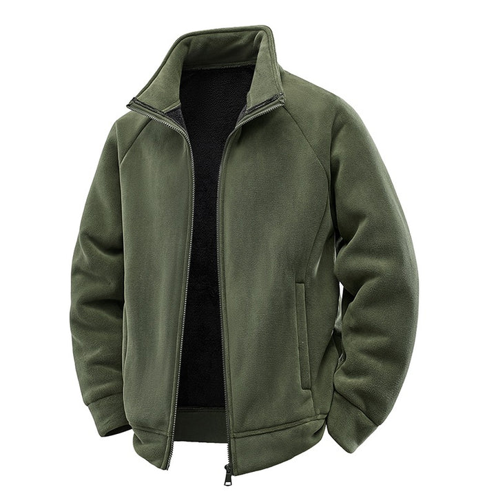 Herren Double-Fleece-Übergangsjacke mit Teddy‑Innenfutter, Stehkragen & verdeckten Eingrifftaschen Echoarchiv