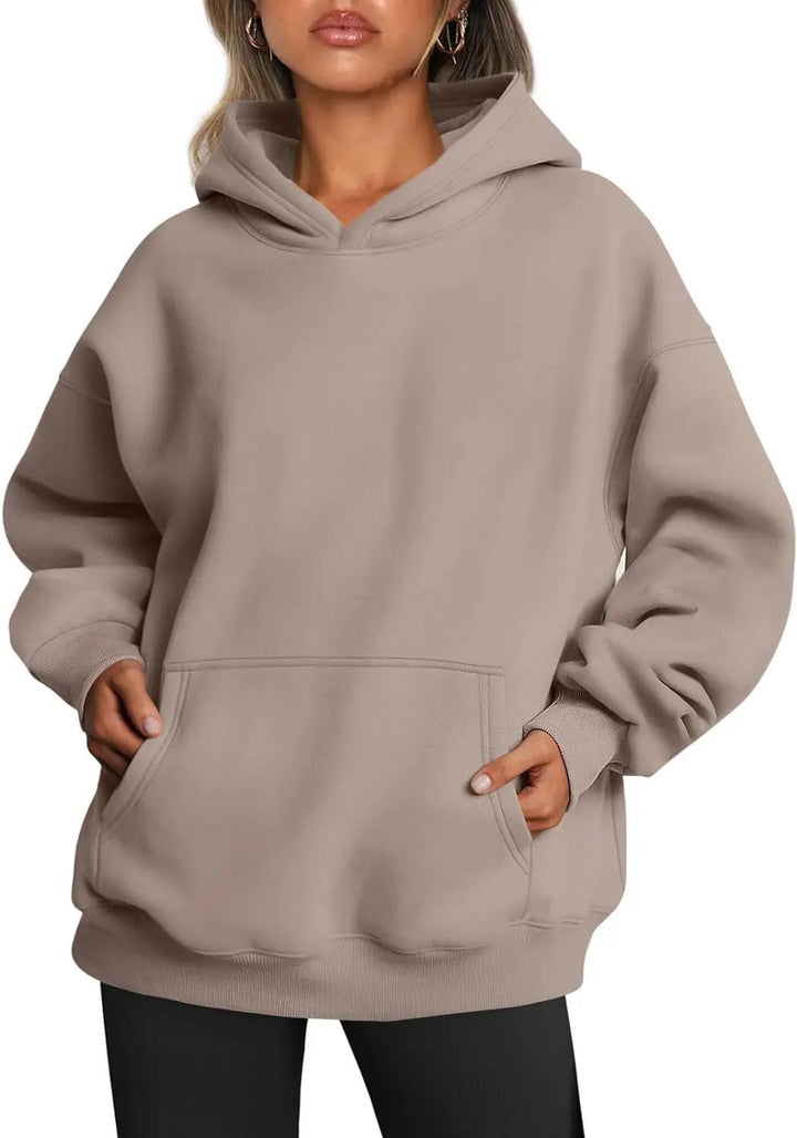 Damen oversized Kapuzenpullover mit verlängerter Silhouette und Kängurutasche – Auréline