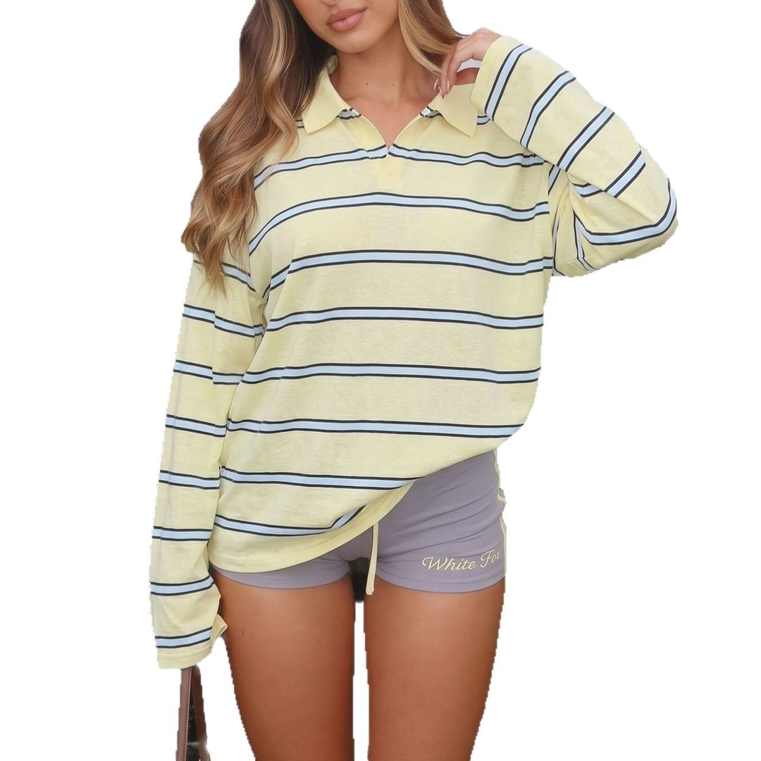 Damen Oversize-Poloshirt im Streifenlook mit langen Ärmeln Echoarchiv