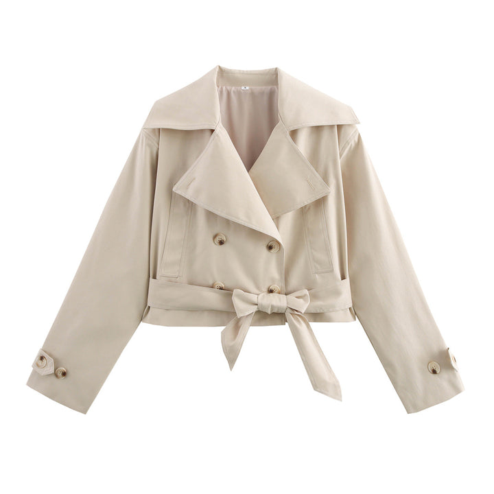 Damen Cropped Trenchjacke im Boxy‑Schnitt mit weitem Revers und Bindeschleife Echoarchiv