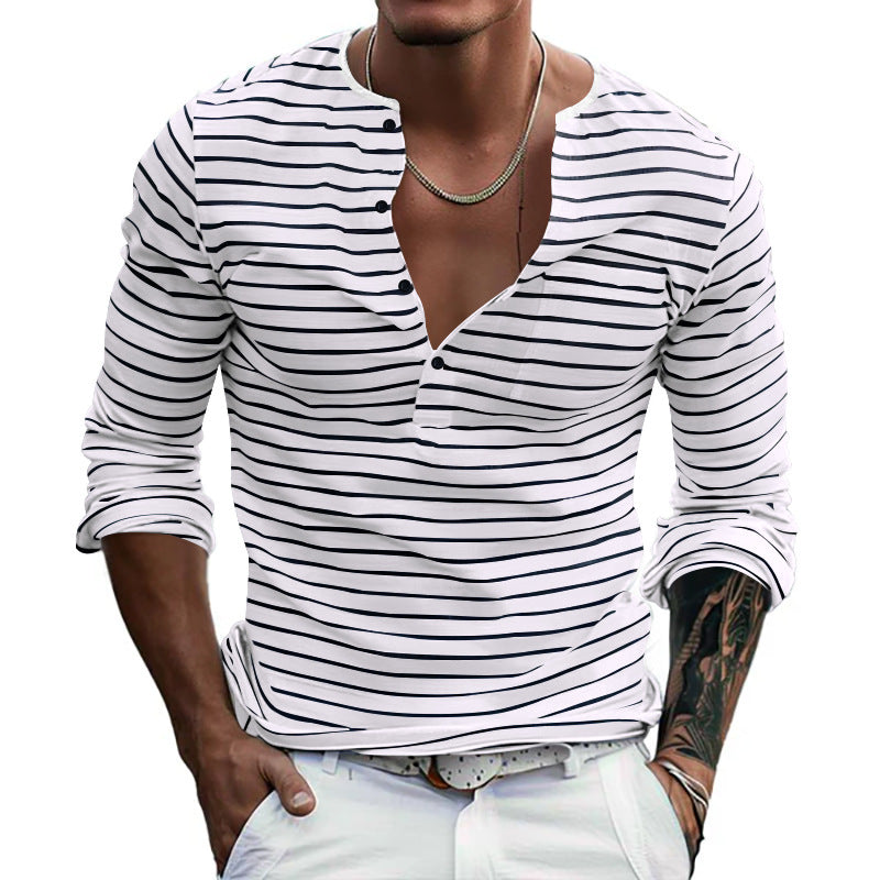 Herren Langarm-Henley-Shirt mit modischem Streifenmuster Echoarchiv