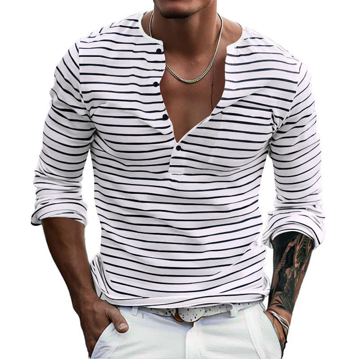 Herren Langarm-Henley-Shirt mit modischem Streifenmuster Echoarchiv