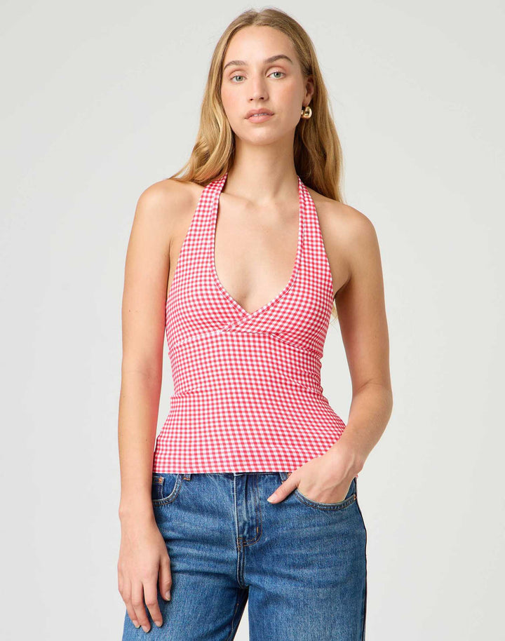 Damen Halter-Top mit Punktmuster und V-Ausschnitt Echo Archiv
