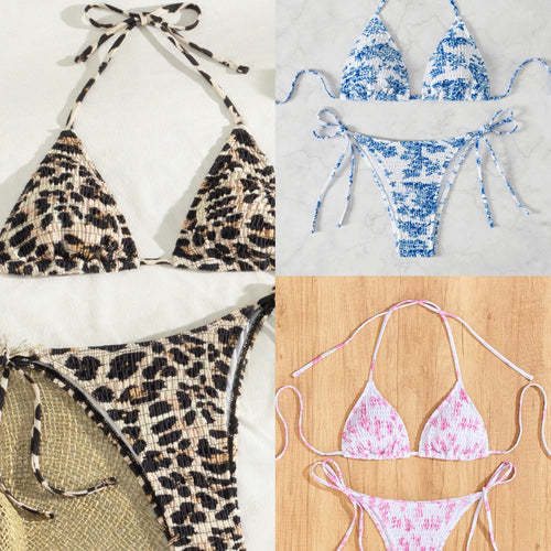 Damen Triangel-Bikini mit verspieltem Leo-Design und verstellbaren Bändern Echo Archiv