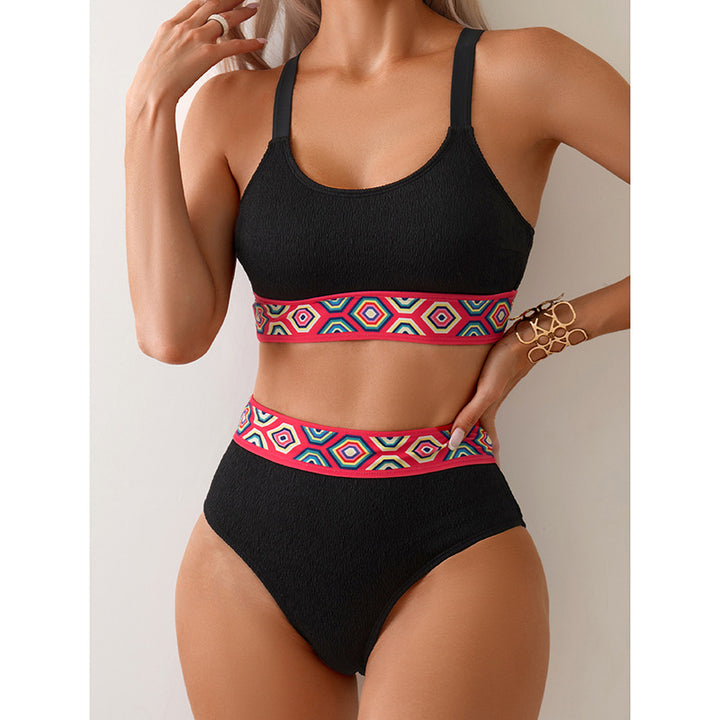 Damen Sportlicher Hochtaillen-Bikini mit buntem elastischen Bund Echo Archiv