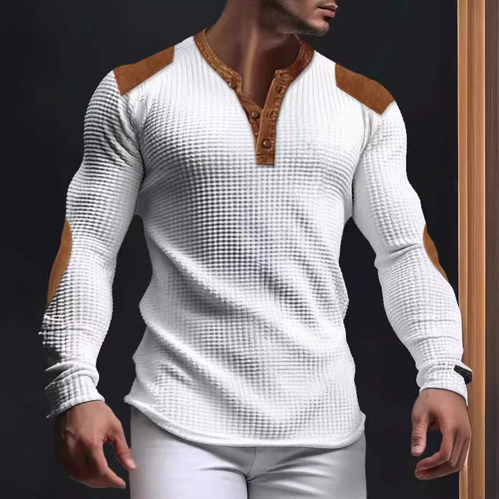 Herren Langarm-Henley-Shirt mit strukturiertem Gewebe und Kontrastdetails Echoarchiv