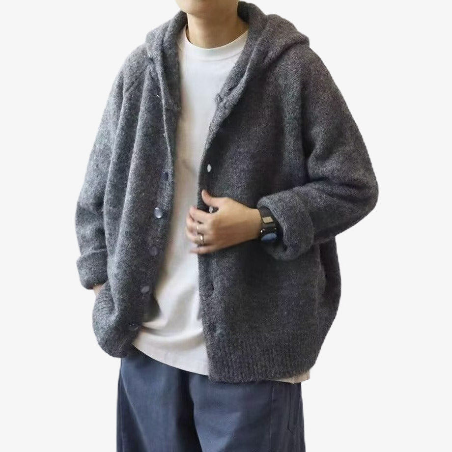 Herren Gemütliche Strickjacke mit Kapuze und Knopfverschluss Echo Archiv