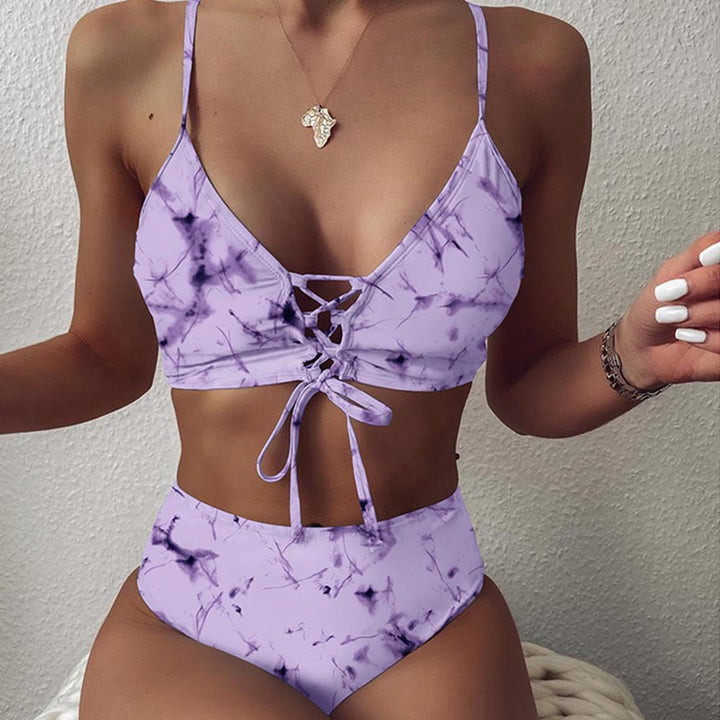 Damen Hochtailliertes Bikini-Set mit verstellbaren Schnürdetails Echo Archiv
