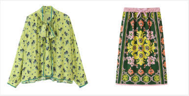 Damen Geblümte Chiffonbluse mit Schleifenkragen und Volumenärmeln Echo Archiv
