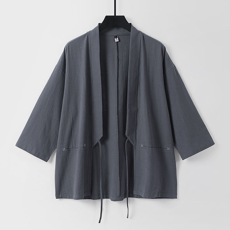 Damen Lockerer Kimono-Cardigan aus Baumwollmix mit Tunnelzug und Hüfttaschen Echoarchiv