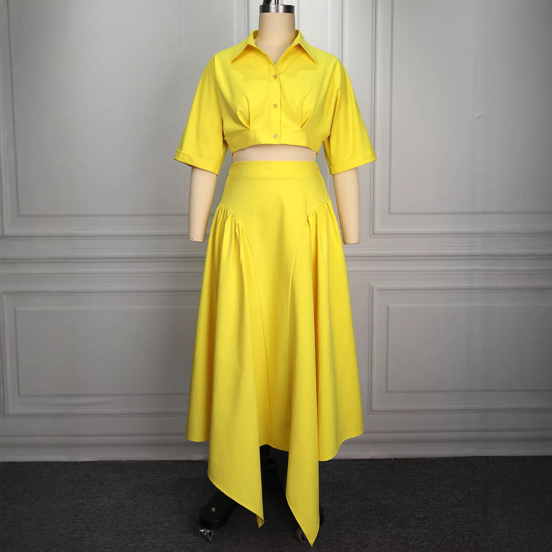 Damen Elegante Zweiteilige Outfit mit cropped Bluse und schwingendem Rock Echo Archiv