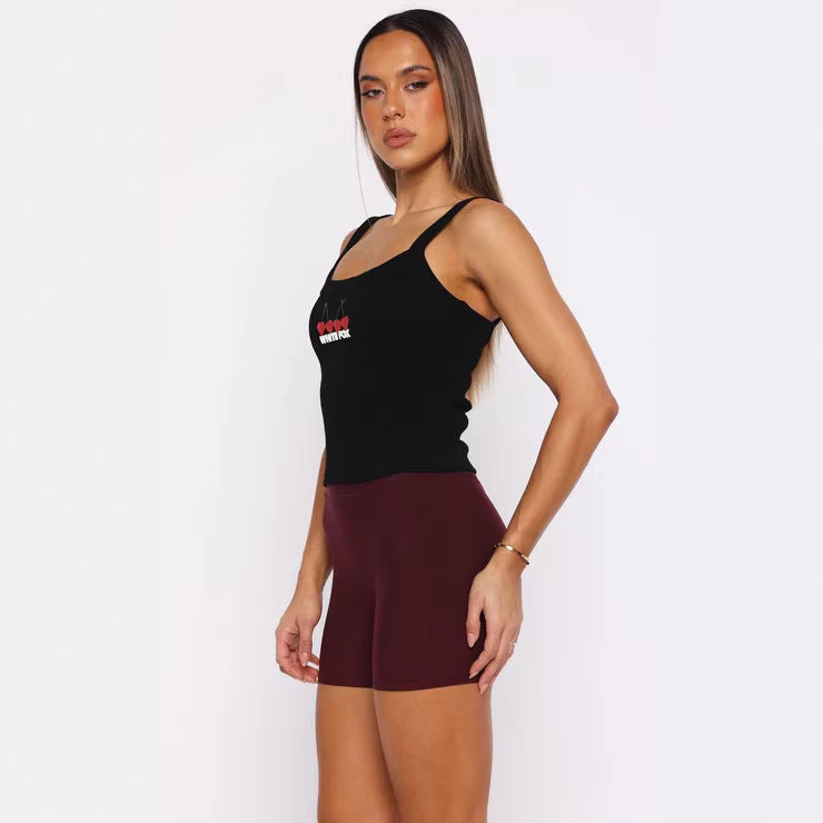 Damen Crop-Top mit Kirschstickerei und elastischem Baumwollmaterial Echo Archiv