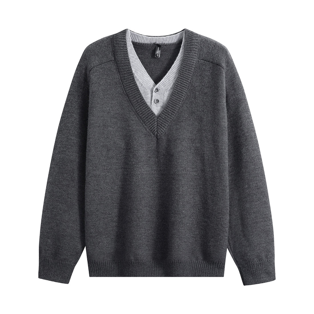 Unisex Oversize V‑Neck Strickpullover mit eingearbeiteter Henley-Optik Echoarchiv