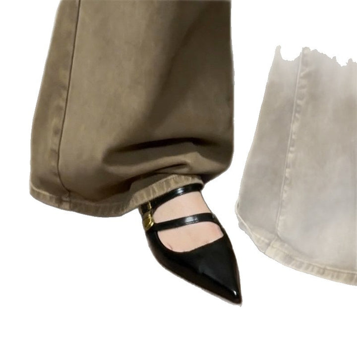 Damen Spitz zulaufende Kitten‑Heel Mules mit doppeltem Riemen und goldener Zierschnalle – Lioré