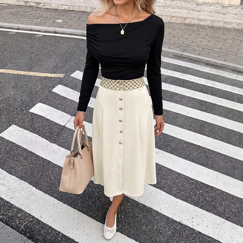 Damen Elegante Off-Shoulder Bluse und Midi-Rock Set Echo Archiv