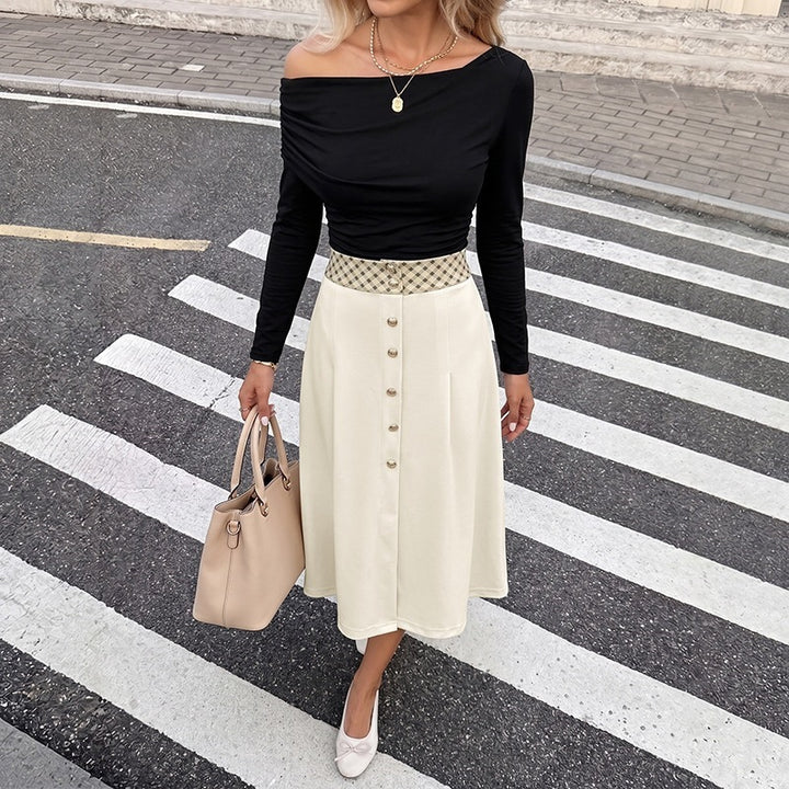 Damen Elegante Off-Shoulder Bluse und Midi-Rock Set Echo Archiv