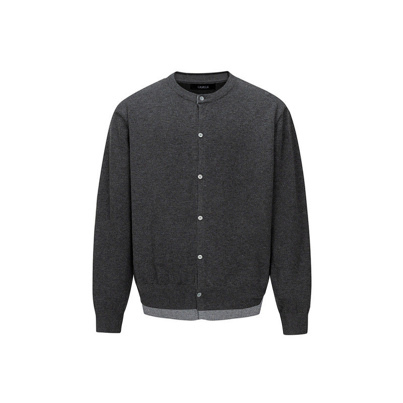 Herren Feinstrick-Cardigan mit zweilagiger Optik, Rundhalsausschnitt und durchgehender Knopfleiste Echo Archiv