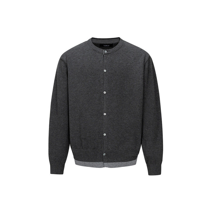 Herren Feinstrick-Cardigan mit zweilagiger Optik, Rundhalsausschnitt und durchgehender Knopfleiste Echo Archiv