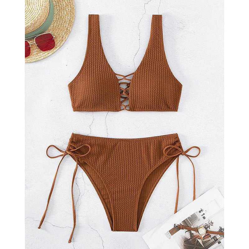 Damen Bikiniset mit raffiniertem Bindedesign und hochgeschnittenem Unterteil Echo Archiv