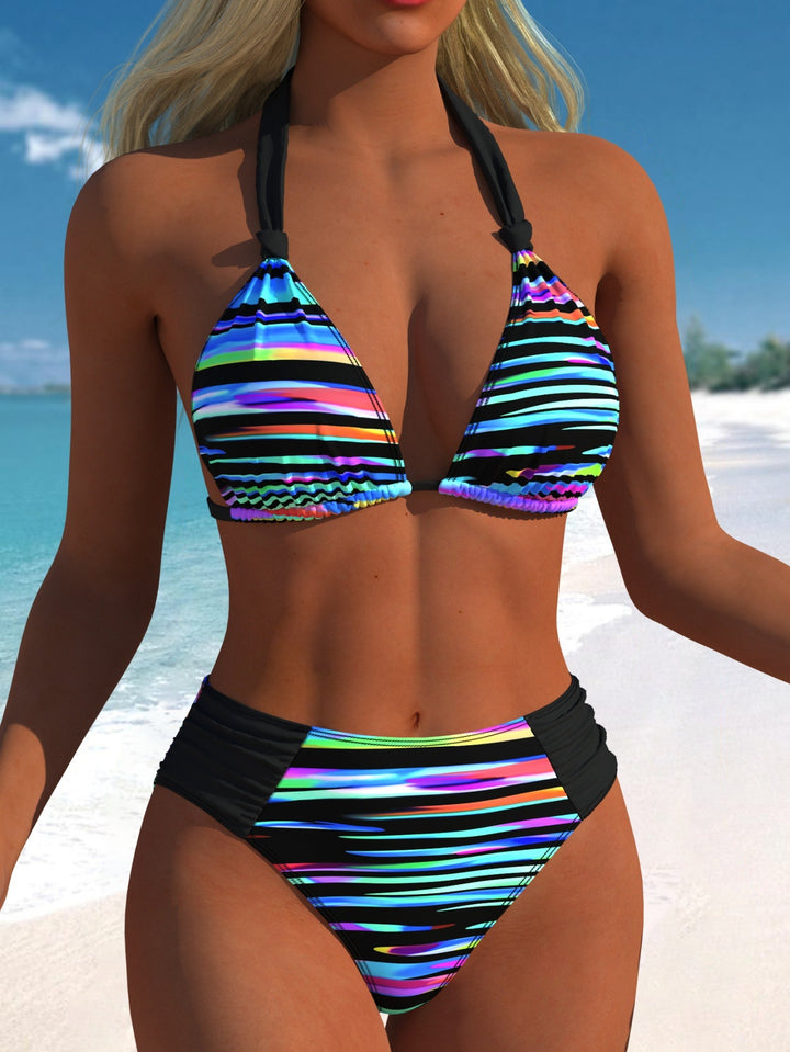 Damen Bikini-Set mit modernen Polka-Dots und hoch taillierter Bikini-Hose Echo Archiv
