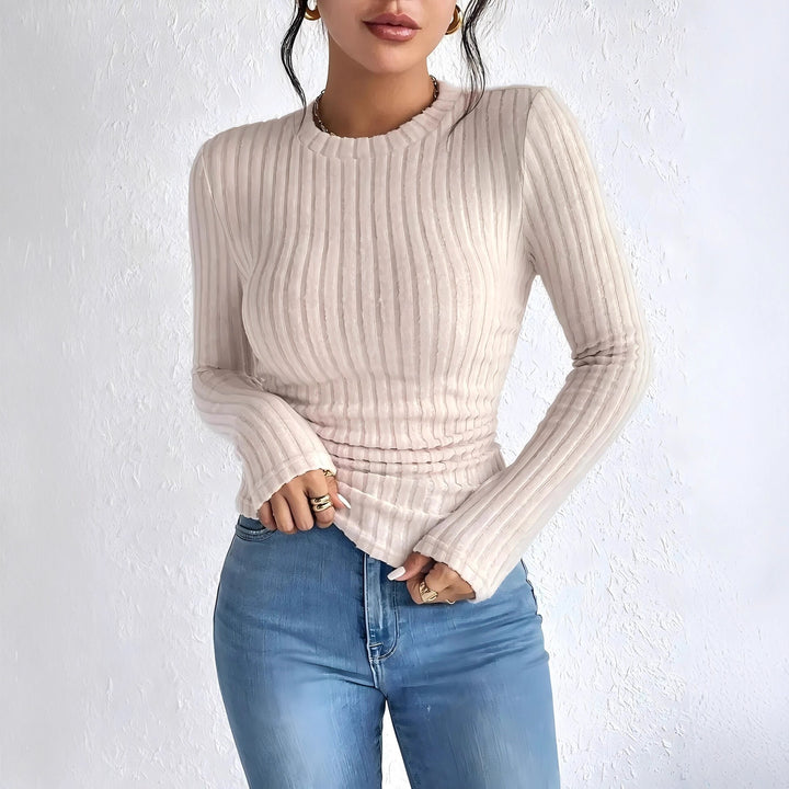 Damen Geripptes Langarmshirt mit vertikaler Plissee‑Optik und taillierter Passform Echo Archiv
