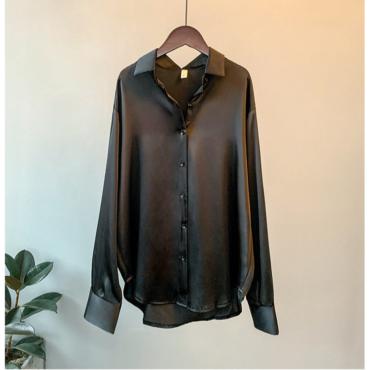 Damen Elegante Bluse aus feinem Satin mit Rüschendetails Echoarchiv