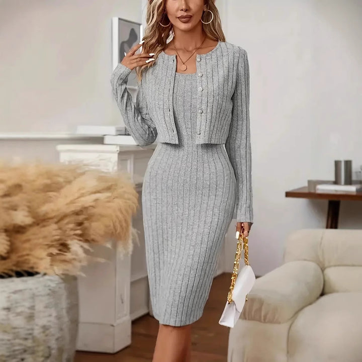 Damen Geripptes Strick‑Midikleid mit passender Kurzjacke Echo Archiv