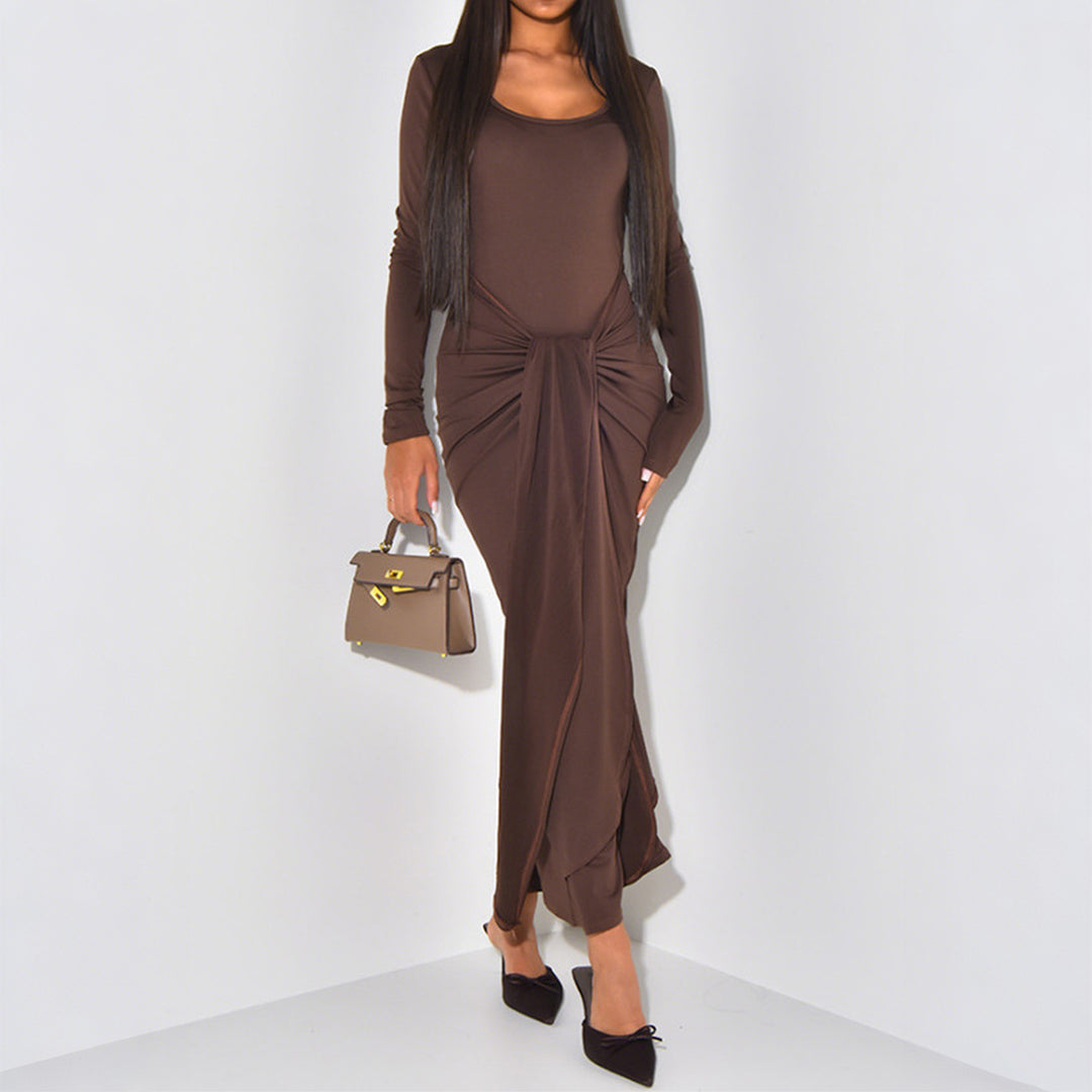 Damen nan gerafftes Maxikleid mit Knotenfront, figurbetonter Silhouette und seitlichem Schlitz Echo Archiv
