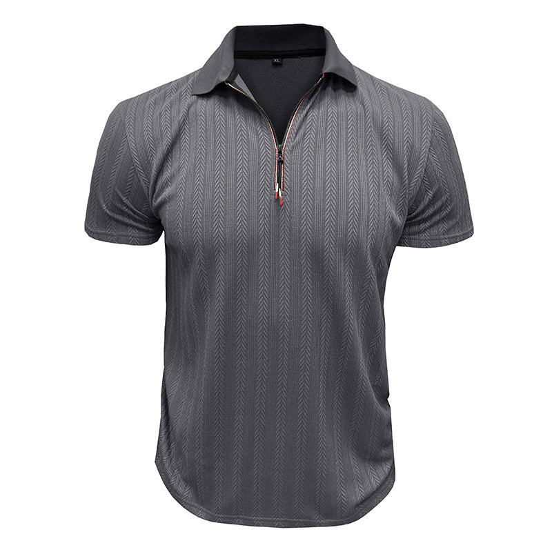Herren Poloshirt mit Reißverschluss und strukturiertem Dessin Echoarchiv