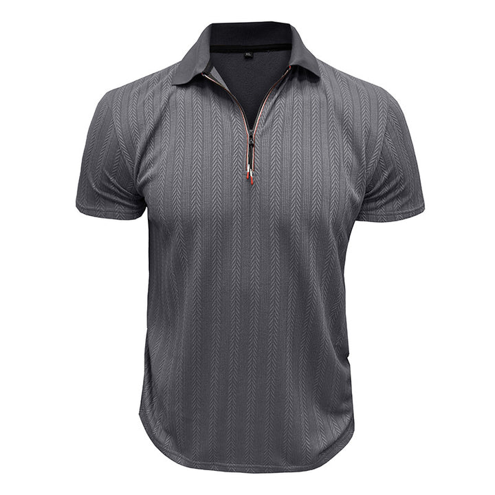 Herren Poloshirt mit Reißverschluss und strukturiertem Dessin Echoarchiv