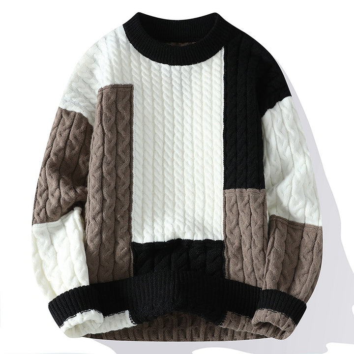 Herren Modischer Grobstrickpullover mit Farbblock-Design Echoarchiv
