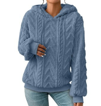 Damen nan kuscheliger Kapuzenpullover mit Zopfmuster Eingrifftaschen und Rippbündchen Echo Archiv