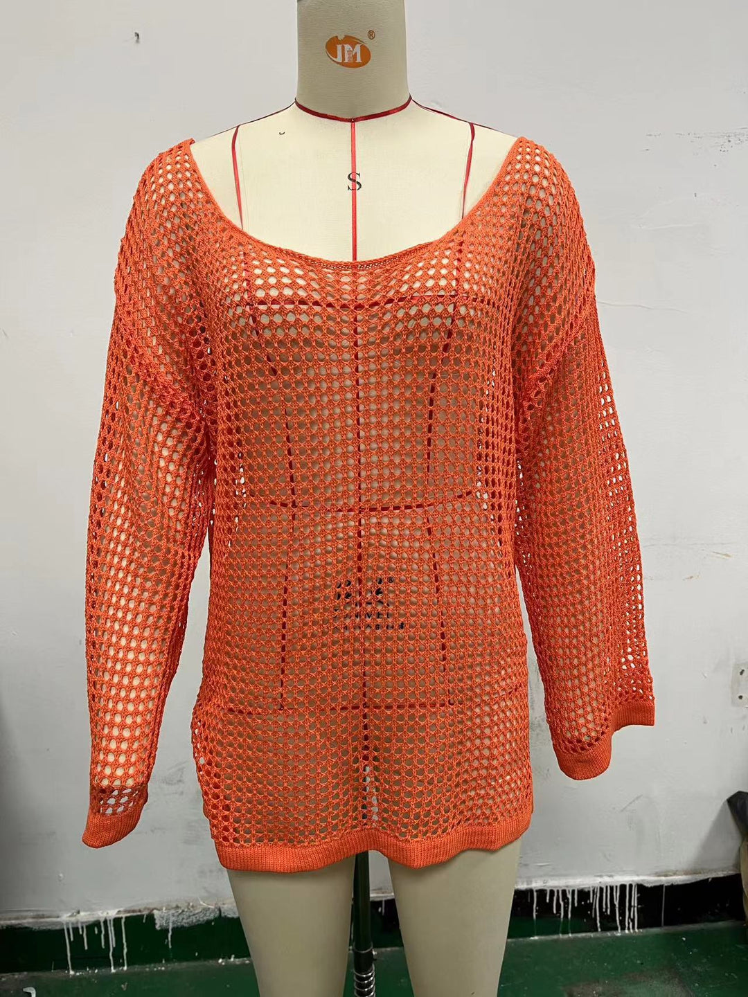 Damen lässiger Netzpullover mit weitem Schnitt und U-Boot-Ausschnitt Echo Archiv