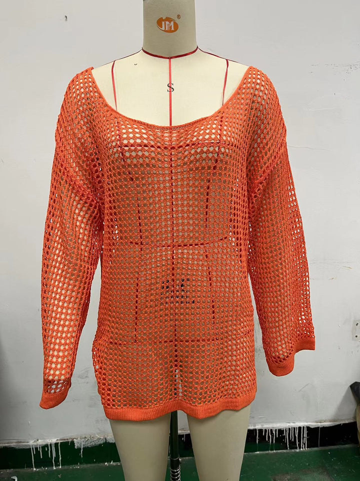 Damen lässiger Netzpullover mit weitem Schnitt und U-Boot-Ausschnitt Echo Archiv