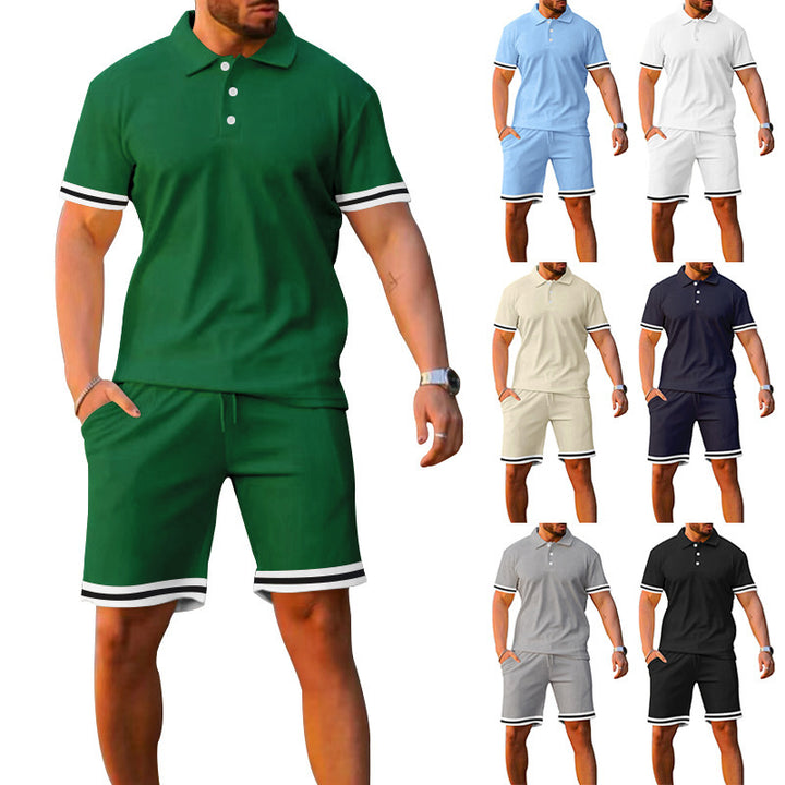Herren sportliches Poloshirt und Freizeit-Shorts Set mit elastischem Bund und Kontraststreifen Echoarchiv