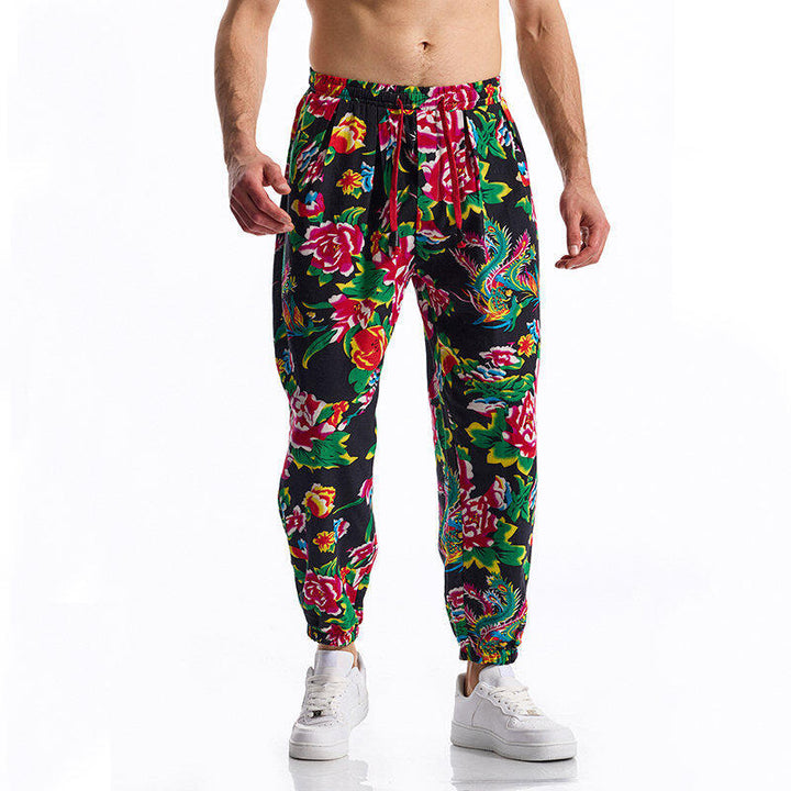 Herren lässige Haremshose mit buntem Blumenmuster und Gummizug Echoarchiv