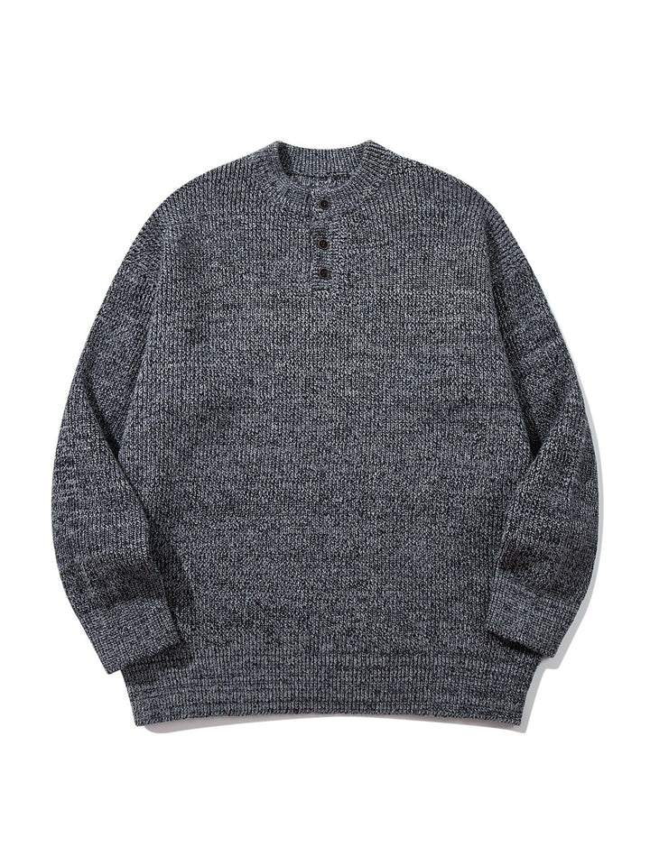 Herren Grobstrick-Henleypullover mit halber Knopfleiste und Rippbündchen Echoarchiv