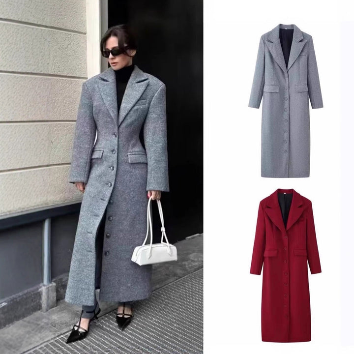 Damen Longline-Wollmixmantel mit Schalkragen und Pattentaschen Echo Archiv