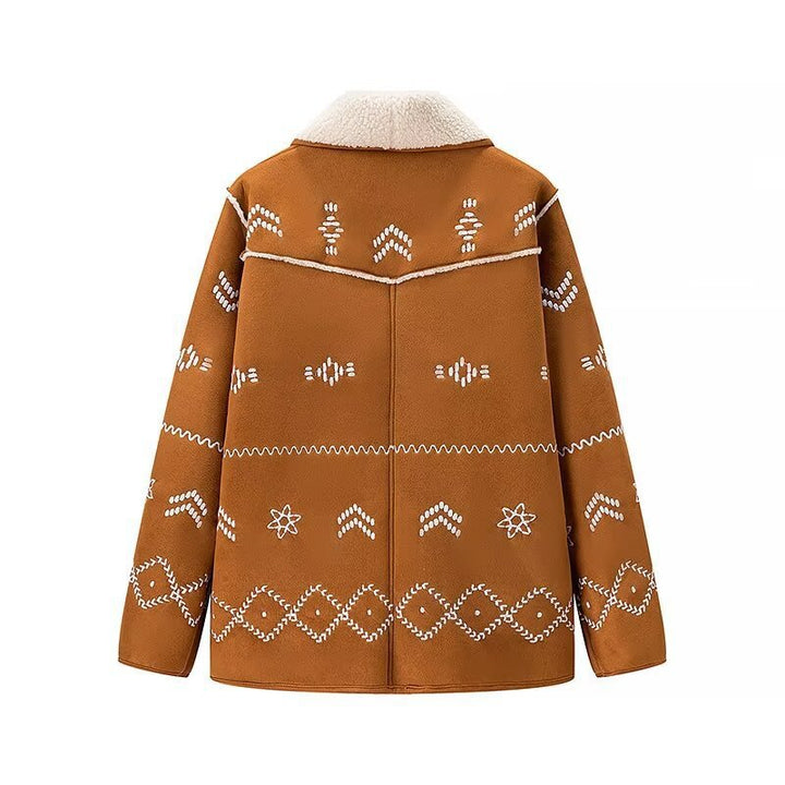 Damen Stickjacke im Lammfell‑Look mit Schalkragen Echo Archiv