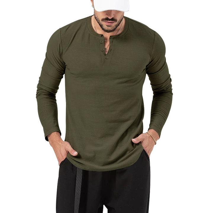Herren Langarm Henley-Shirt mit modischem Knopfverschluss Echoarchiv