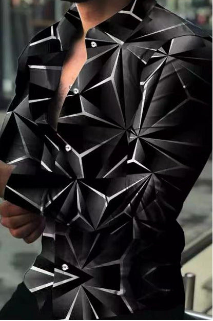 Herren Langarmhemd mit modernem 3D-Dreiecksdesign Echoarchiv