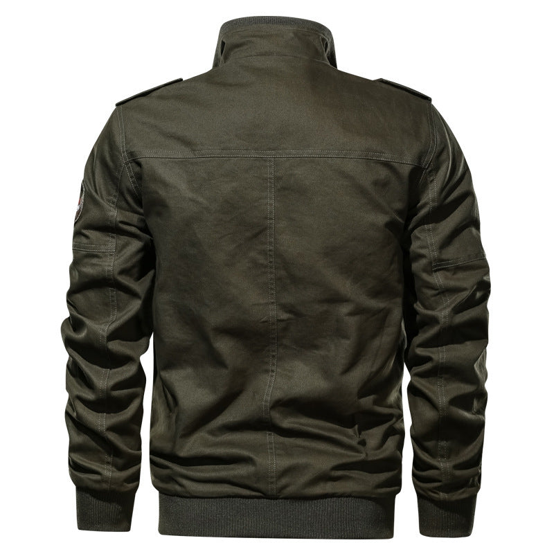 Herren Canvas‑Bomberjacke im Military‑Stil mit Schulterklappen und Pattentaschen – Brevano